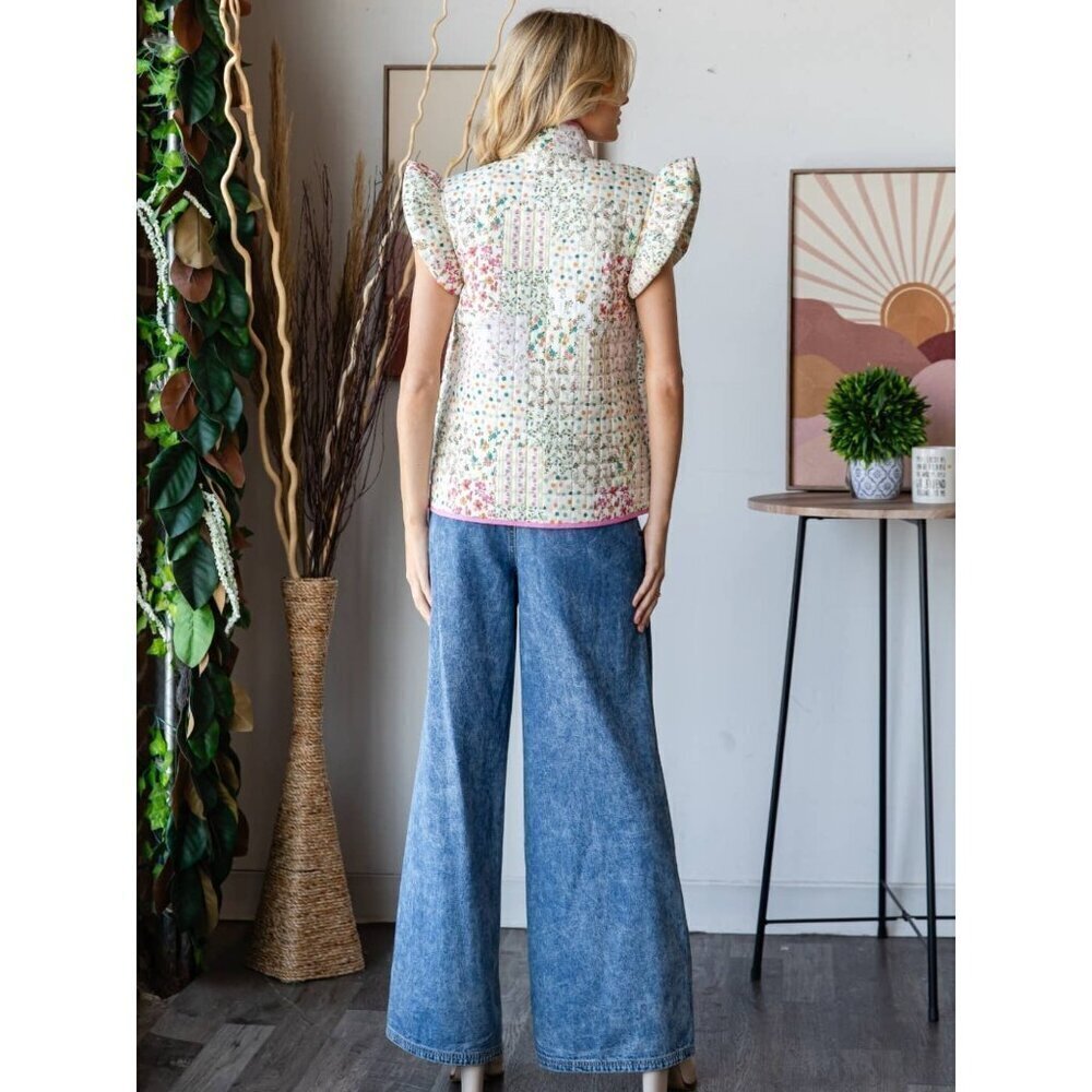 Ruffle Floral Quilted Vest - Picture 11 of 11